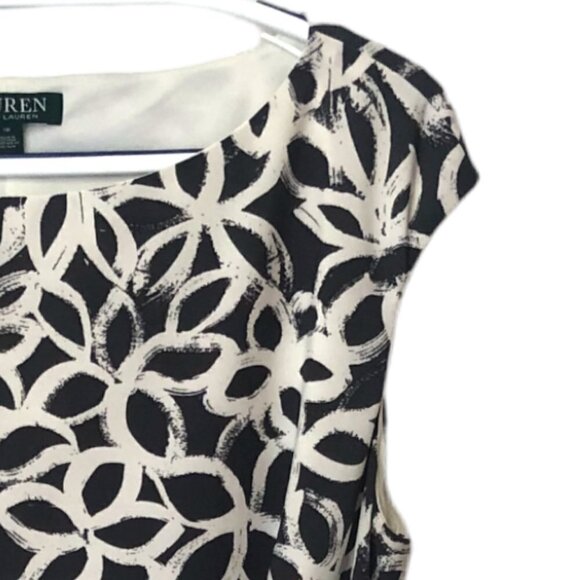 Ralph Lauren Gray Ivory Floral Sheath Dress Ruched Side Cap Sleeve Size16 - Picture 4 of 10